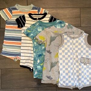 Carters 12 Month Romper Bundle - Stripes, Dinosaurs & Checkered Prints